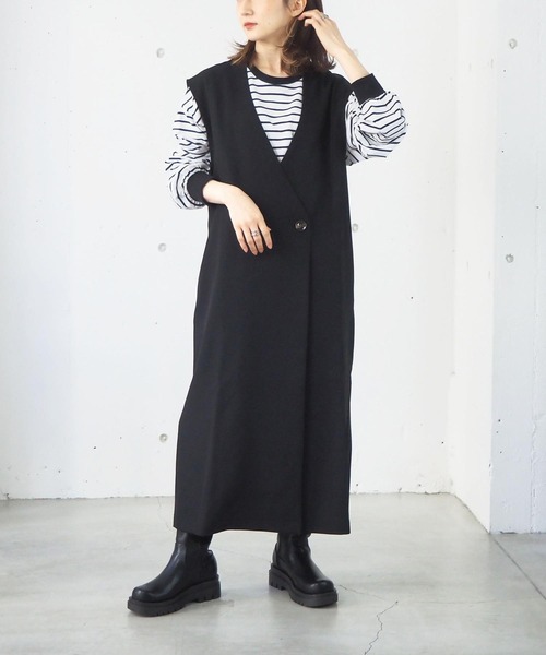 tiptop（ティップトップ）の「ロングベスト/ジレジャンパースカート（ベスト・レディース・アイボリー/ブラック・FREE）」の15枚目の写真