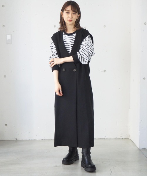 tiptop（ティップトップ）の「ロングベスト/ジレジャンパースカート（ベスト・レディース・アイボリー/ブラック・FREE）」の16枚目の写真