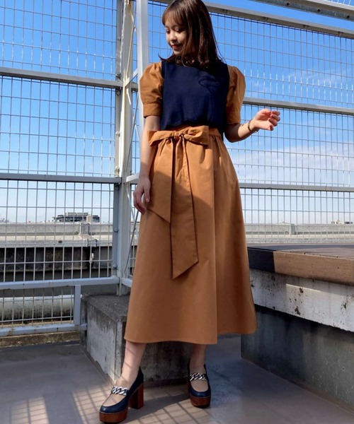スカラップニットベスト付きワンピース