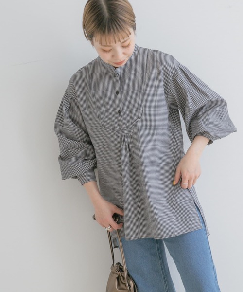 ITEMS URBANRESEARCH(アイテムズ アーバンリサーチ)の「スタンドカラーギンガムチュニック(シャツ/ブラウス・レディース・ブラック/ネイビー/オフホワイト・FREE)」の13枚目の写真