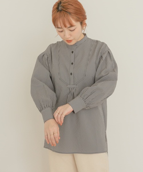 ITEMS URBANRESEARCH(アイテムズ アーバンリサーチ)の「スタンドカラーギンガムチュニック(シャツ/ブラウス・レディース・ブラック/ネイビー/オフホワイト・FREE)」の18枚目の写真