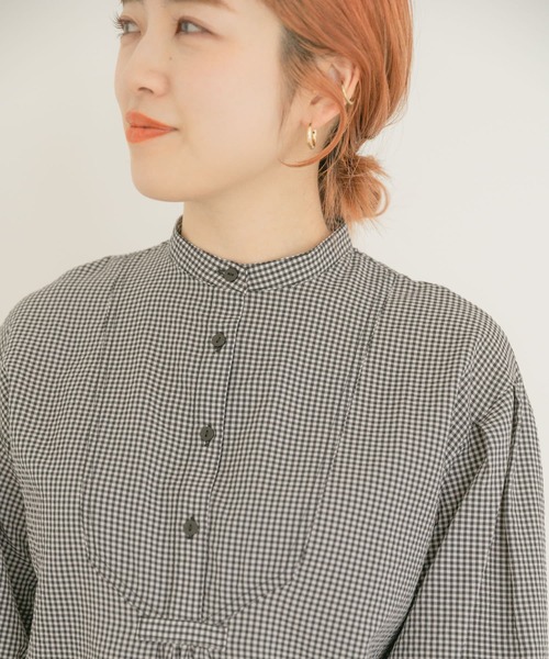 ITEMS URBANRESEARCH(アイテムズ アーバンリサーチ)の「スタンドカラーギンガムチュニック(シャツ/ブラウス・レディース・ブラック/ネイビー/オフホワイト・FREE)」の14枚目の写真
