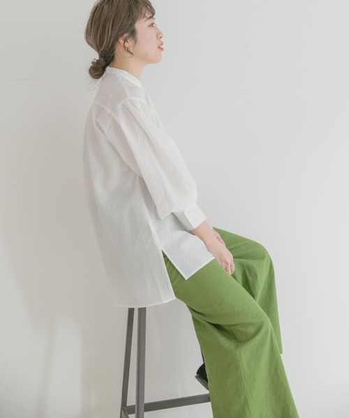 ITEMS URBANRESEARCH(アイテムズ アーバンリサーチ)の「スタンドカラーギンガムチュニック(シャツ/ブラウス・レディース・ブラック/ネイビー/オフホワイト・FREE)」の4枚目の写真