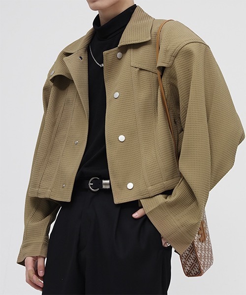 WESTBOY（ウエストボーイ）の「ドロップショルダーワッフルショートジャケット WO22S1OT01【WB ORIGINALS】（ブルゾン・メンズ・ブラック/ベージュ・L/XL/M）」の3枚目の写真