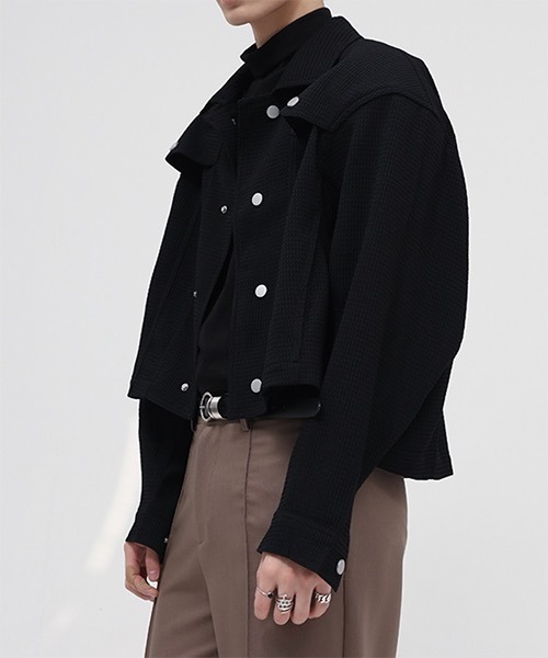 WESTBOY（ウエストボーイ）の「ドロップショルダーワッフルショートジャケット WO22S1OT01【WB ORIGINALS】（ブルゾン・メンズ・ブラック/ベージュ・L/XL/M）」の6枚目の写真