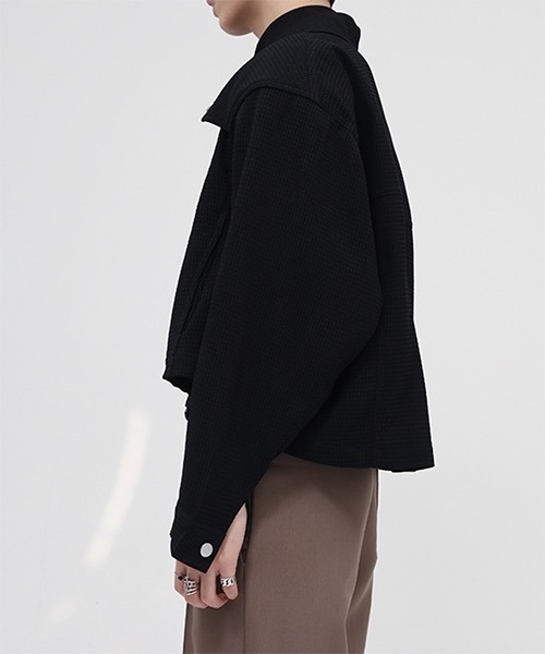 WESTBOY（ウエストボーイ）の「ドロップショルダーワッフルショートジャケット WO22S1OT01【WB ORIGINALS】（ブルゾン・メンズ・ブラック/ベージュ・L/XL/M）」の7枚目の写真