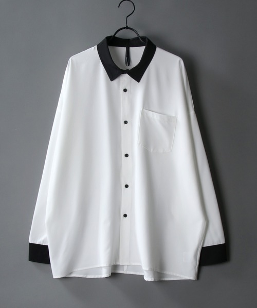 SITRY（シトリー）の「Oversize Drop shoulder Stretch shirt/オーバーサイズ ドロップショルダー ストレッチ シャツ（シャツ/ブラウス・メンズ・ホワイト/チャコールグレー/サックスブルー/グリーン/イエロー/グリーン系その他/ブルー系その他/グレイッシュベージュ/ホワイト系その他/グレー系その他/ベージュ/ネイビー/パープル/パープル系その他/ブラック系その他/ブラック/ブルー系その他2・M/L/XL）」の2枚目の写真