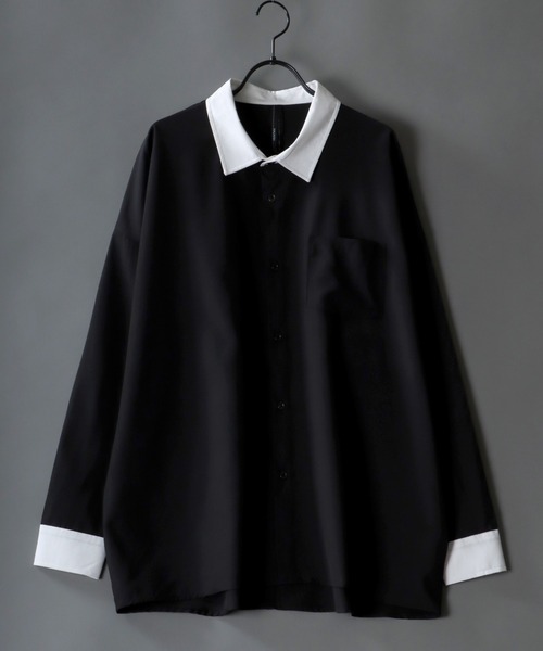 SITRY（シトリー）の「Oversize Drop shoulder Stretch shirt/オーバーサイズ ドロップショルダー ストレッチ シャツ（シャツ/ブラウス・メンズ・ホワイト/チャコールグレー/サックスブルー/グリーン/イエロー/グリーン系その他/ブルー系その他/グレイッシュベージュ/ホワイト系その他/グレー系その他/ベージュ/ネイビー/パープル/パープル系その他/ブラック系その他/ブラック/ブルー系その他2・M/L/XL）」の4枚目の写真