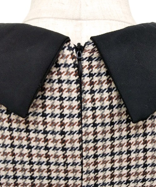 ✨専用✨【美品】ティッカ 日本製 千鳥格子 バンドカラー ロング ワンピース 黒 セール】フロントタック ノースリーブロングワンピース FX25L121
