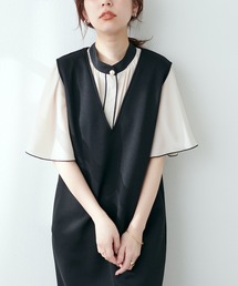 natural couture | 【大人気リバイバルアイテム！ZOZO先行販売】パール釦ポイントバイカラーフレア5分袖ブラウス(シャツ/ブラウス)