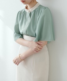 natural couture | 【大人気リバイバルアイテム！ZOZO先行販売】パール釦ポイントバイカラーフレア5分袖ブラウス(シャツ/ブラウス)