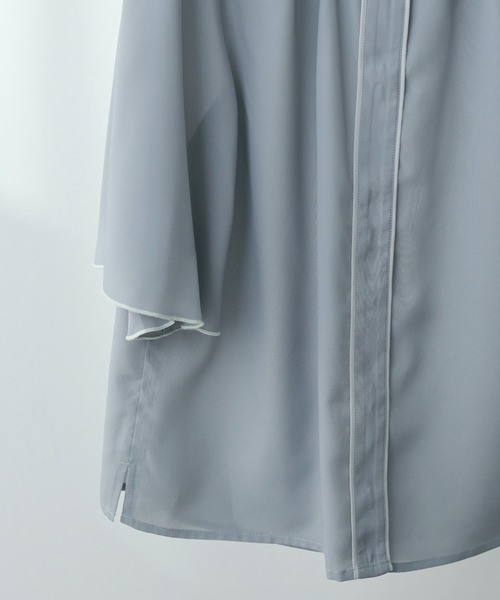 natural couture（ナチュラルクチュール）の「大人気リバイバルアイテム/パール釦ポイントバイカラーフレア5分袖ブラウス（シャツ/ブラウス・レディース・サックスブルー/グリーン/その他1/その他2/ピンクベージュ/ドット・FREE）」の14枚目の写真