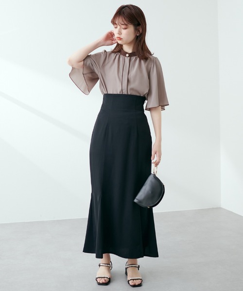 natural couture（ナチュラルクチュール）の「大人気リバイバルアイテム/パール釦ポイントバイカラーフレア5分袖ブラウス（シャツ/ブラウス・レディース・サックスブルー/グリーン/その他1/その他2/ピンクベージュ/ドット・FREE）」の15枚目の写真