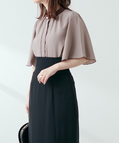 natural couture（ナチュラルクチュール）の「大人気リバイバルアイテム/パール釦ポイントバイカラーフレア5分袖ブラウス（シャツ/ブラウス・レディース・サックスブルー/グリーン/その他1/その他2/ピンクベージュ/ドット・FREE）」の16枚目の写真