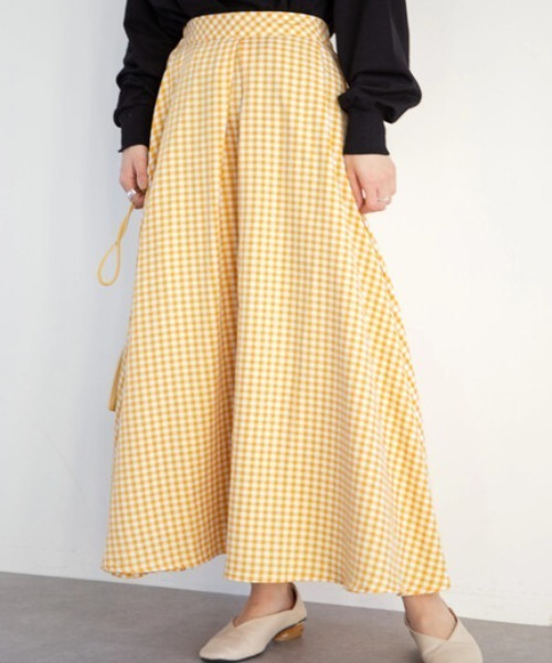 Green　Parks（グリーンパークス）の「・novem9 ギンガムチェックフレアスカート（スカート・レディース・グリーン/オレンジ/ブラック/イエロー・FREE）」の4枚目の写真