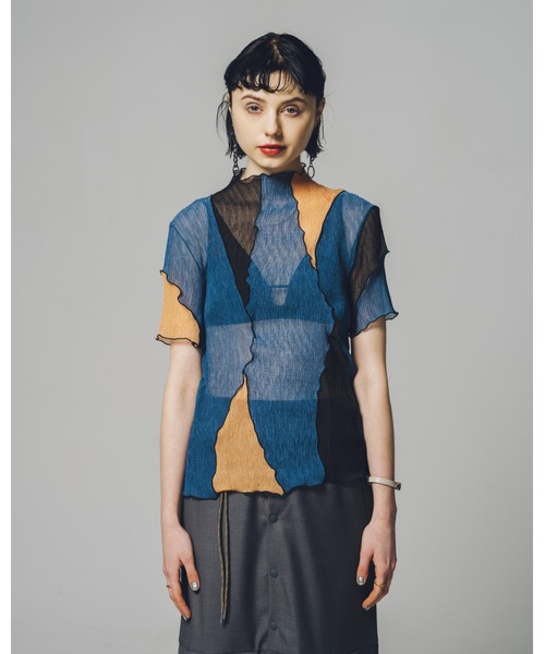 led.tokyo（レッドトウキョウ）の「【led.tokyo】マルチカラーシアーハーフトップ（シャツ/ブラウス・レディース・オレンジ/ブルー・M）」の3枚目の写真