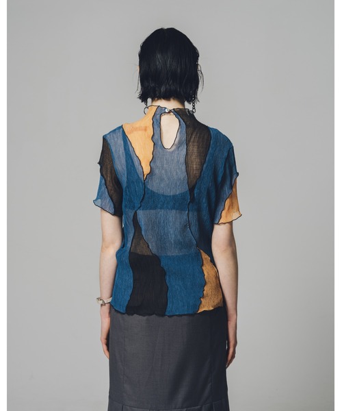 led.tokyo（レッドトウキョウ）の「【led.tokyo】マルチカラーシアーハーフトップ（シャツ/ブラウス・レディース・オレンジ/ブルー・M）」の5枚目の写真