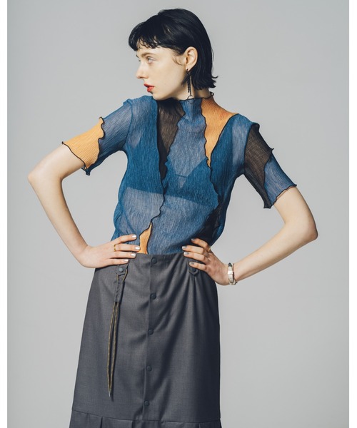 led.tokyo（レッドトウキョウ）の「【led.tokyo】マルチカラーシアーハーフトップ（シャツ/ブラウス・レディース・オレンジ/ブルー・M）」の12枚目の写真