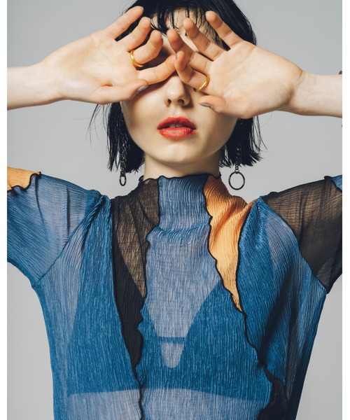 led.tokyo（レッドトウキョウ）の「【led.tokyo】マルチカラーシアーハーフトップ（シャツ/ブラウス・レディース・オレンジ/ブルー・M）」の13枚目の写真