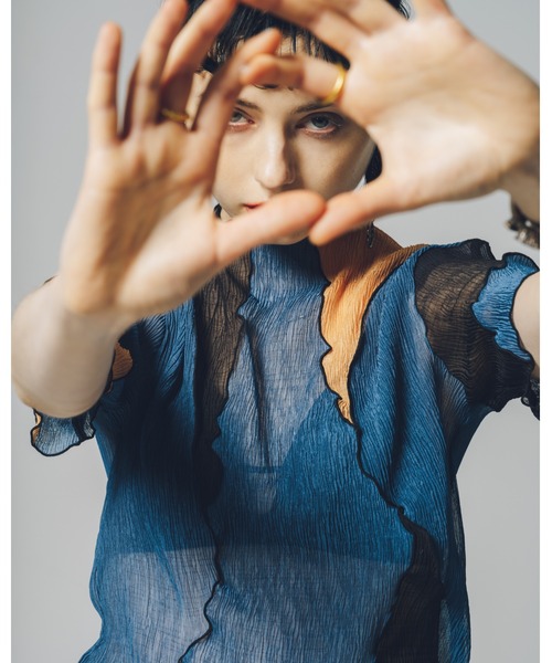 led.tokyo（レッドトウキョウ）の「【led.tokyo】マルチカラーシアーハーフトップ（シャツ/ブラウス・レディース・オレンジ/ブルー・M）」の14枚目の写真