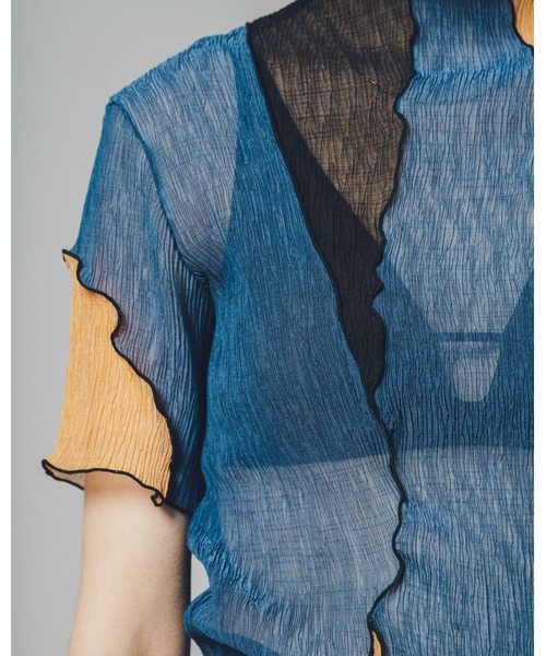 led.tokyo（レッドトウキョウ）の「【led.tokyo】マルチカラーシアーハーフトップ（シャツ/ブラウス・レディース・オレンジ/ブルー・M）」の15枚目の写真