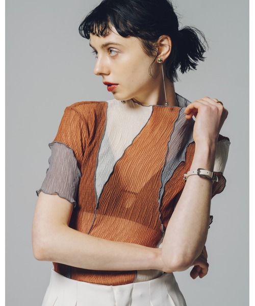 led.tokyo（レッドトウキョウ）の「【led.tokyo】マルチカラーシアーハーフトップ（シャツ/ブラウス・レディース・オレンジ/ブルー・M）」の19枚目の写真