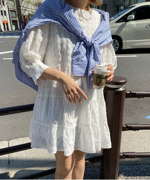 archives（アルシーヴ）の「シャーリングティアードミニワンピース（ワンピース・レディース・ブラック/オフホワイト/オレンジ・MEDIUM）」の2枚目の写真