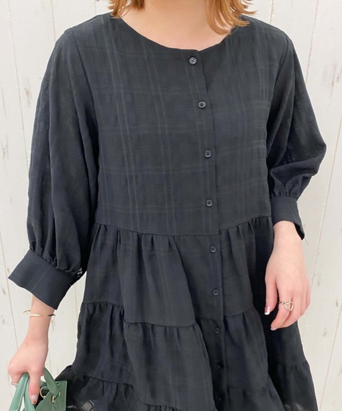 archives（アルシーヴ）の「シャーリングティアードミニワンピース（ワンピース・レディース・ブラック/オフホワイト/オレンジ・MEDIUM）」の6枚目の写真