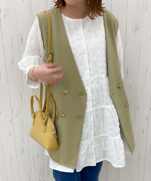 archives（アルシーヴ）の「シャーリングティアードミニワンピース（ワンピース・レディース・ブラック/オフホワイト/オレンジ・MEDIUM）」の13枚目の写真