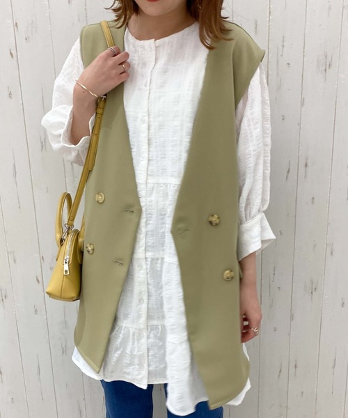 archives（アルシーヴ）の「シャーリングティアードミニワンピース（ワンピース・レディース・ブラック/オフホワイト/オレンジ・MEDIUM）」の5枚目の写真