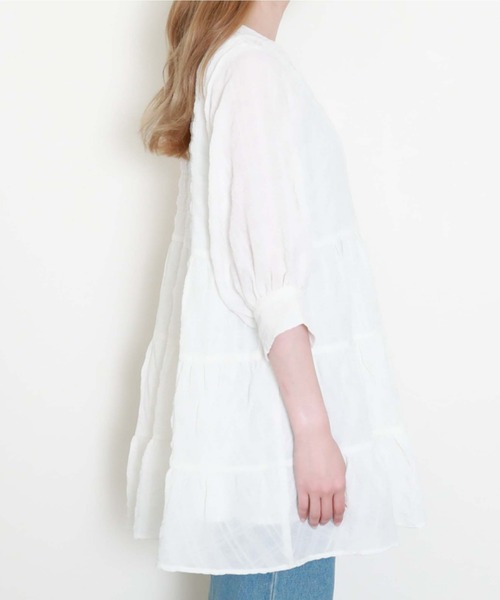 archives（アルシーヴ）の「シャーリングティアードミニワンピース（ワンピース・レディース・ブラック/オフホワイト/オレンジ・MEDIUM）」の7枚目の写真