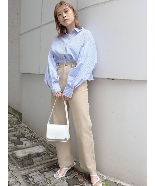 MURUA(ムルーア)の「ストライプクロップドシャツ(シャツ/ブラウス・レディース・ブラック/ベージュ/ブルー/グリーン・FREE)」の14枚目の写真