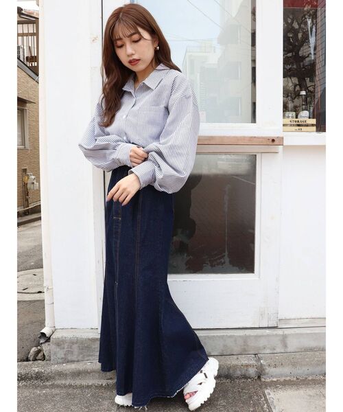MURUA(ムルーア)の「ストライプクロップドシャツ(シャツ/ブラウス・レディース・ブラック/ベージュ/ブルー/グリーン・FREE)」の10枚目の写真