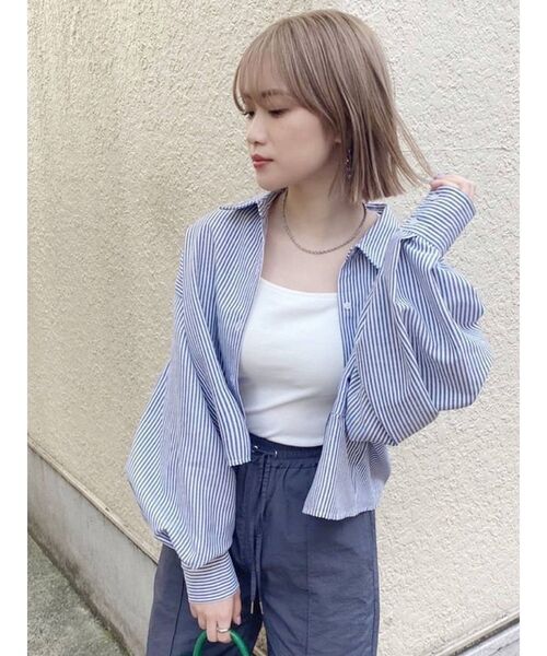 MURUA(ムルーア)の「ストライプクロップドシャツ(シャツ/ブラウス・レディース・ブラック/ベージュ/ブルー/グリーン・FREE)」の21枚目の写真