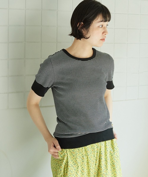 bulle de savon（ビュルデサボン）の「成型ボーダー 五分袖プルオーバー（Tシャツ/カットソー・レディース・ホワイト/ブラウン/ブルー・FREE）」の18枚目の写真