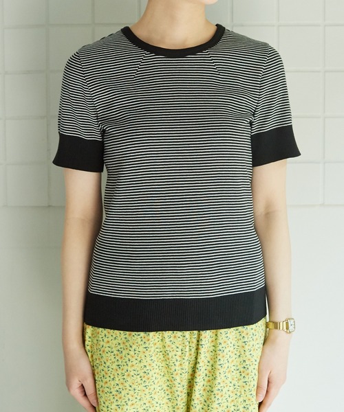 bulle de savon（ビュルデサボン）の「成型ボーダー 五分袖プルオーバー（Tシャツ/カットソー・レディース・ホワイト/ブラウン/ブルー・FREE）」の19枚目の写真