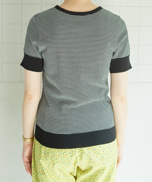 bulle de savon（ビュルデサボン）の「成型ボーダー 五分袖プルオーバー（Tシャツ/カットソー・レディース・ホワイト/ブラウン/ブルー・FREE）」の15枚目の写真