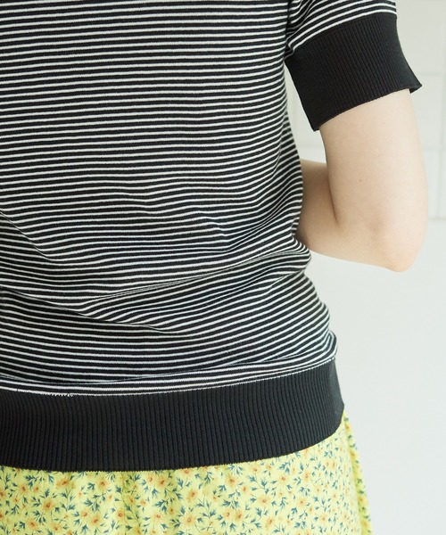 bulle de savon（ビュルデサボン）の「成型ボーダー 五分袖プルオーバー（Tシャツ/カットソー・レディース・ホワイト/ブラウン/ブルー・FREE）」の11枚目の写真