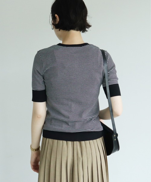 bulle de savon（ビュルデサボン）の「成型ボーダー 五分袖プルオーバー（Tシャツ/カットソー・レディース・ホワイト/ブラウン/ブルー・FREE）」の21枚目の写真