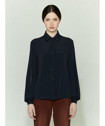GOLDEN GOOSE Blouse navy with slit sleeve & rib