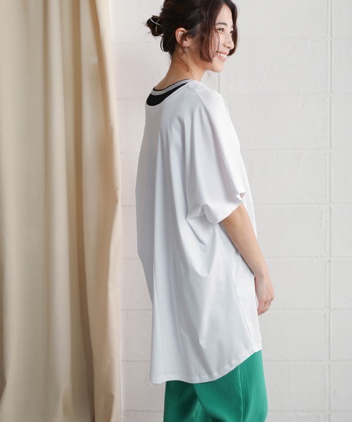 Bou Jeloud（ブージュルード）の「シルケットコットンＶネックロングトップス（チュニック・レディース・ブラック/カーキ/オフホワイト・FREE）」の6枚目の写真