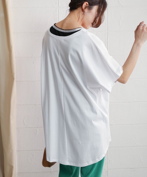 Bou Jeloud（ブージュルード）の「シルケットコットンＶネックロングトップス（チュニック・レディース・ブラック/カーキ/オフホワイト・FREE）」の8枚目の写真