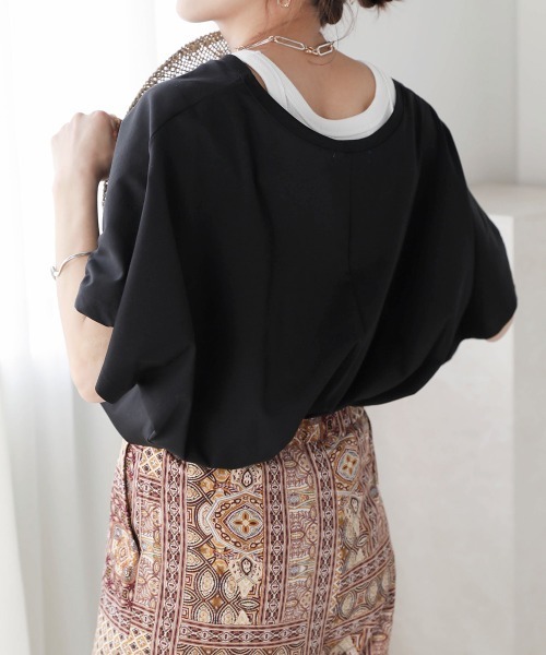 Bou Jeloud（ブージュルード）の「シルケットコットンＶネックロングトップス（チュニック・レディース・ブラック/カーキ/オフホワイト・FREE）」の16枚目の写真