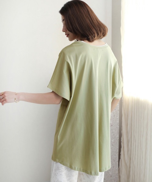 Bou Jeloud（ブージュルード）の「シルケットコットンＶネックロングトップス（チュニック・レディース・ブラック/カーキ/オフホワイト・FREE）」の19枚目の写真