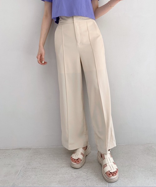 OLIVE des OLIVE（オリーブデオリーブ）の「ハイウエストカラフルワイドパンツ（スラックス・レディース・オフホワイト/ブラック/ラベンダー/ライム・FREE）」の2枚目の写真