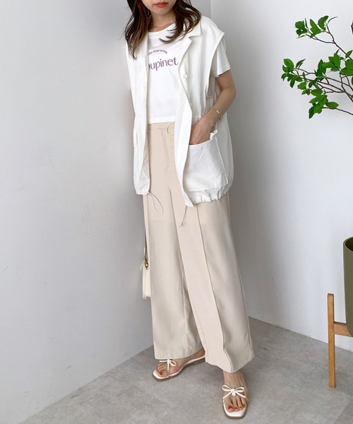 OLIVE des OLIVE（オリーブデオリーブ）の「ハイウエストカラフルワイドパンツ（スラックス・レディース・オフホワイト/ブラック/ラベンダー/ライム・FREE）」の9枚目の写真