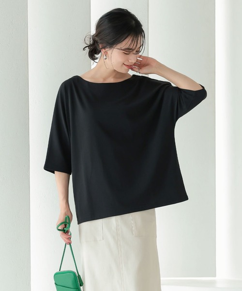 KOBE LETTUCE(コウベレタス)の「ゆるカットソートップス(Tシャツ/カットソー・レディース・ブラック/オレンジ系/パープル系その他/ホワイト×ブラック/オフホワイト・FREE)」の4枚目の写真