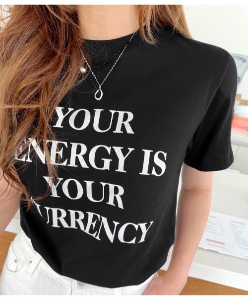 NANING9（ナンニング）の「NANING9 英字レタリングT-シャツ（Tシャツ/カットソー・レディース・ホワイト/ブラック/ライトグリーン/バイオレット・FREE）」の3枚目の写真