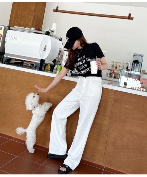 NANING9（ナンニング）の「NANING9 英字レタリングT-シャツ（Tシャツ/カットソー・レディース・ホワイト/ブラック/ライトグリーン/バイオレット・FREE）」の19枚目の写真