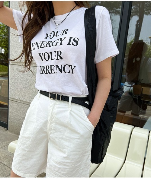 NANING9（ナンニング）の「NANING9 英字レタリングT-シャツ（Tシャツ/カットソー・レディース・ホワイト/ブラック/ライトグリーン/バイオレット・FREE）」の13枚目の写真